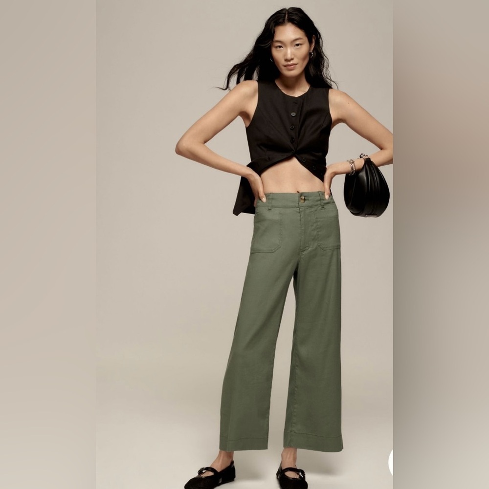 Anthropologie The Colette Cropped Wide Leg Pant: Linen Edition Size 28 NWT
